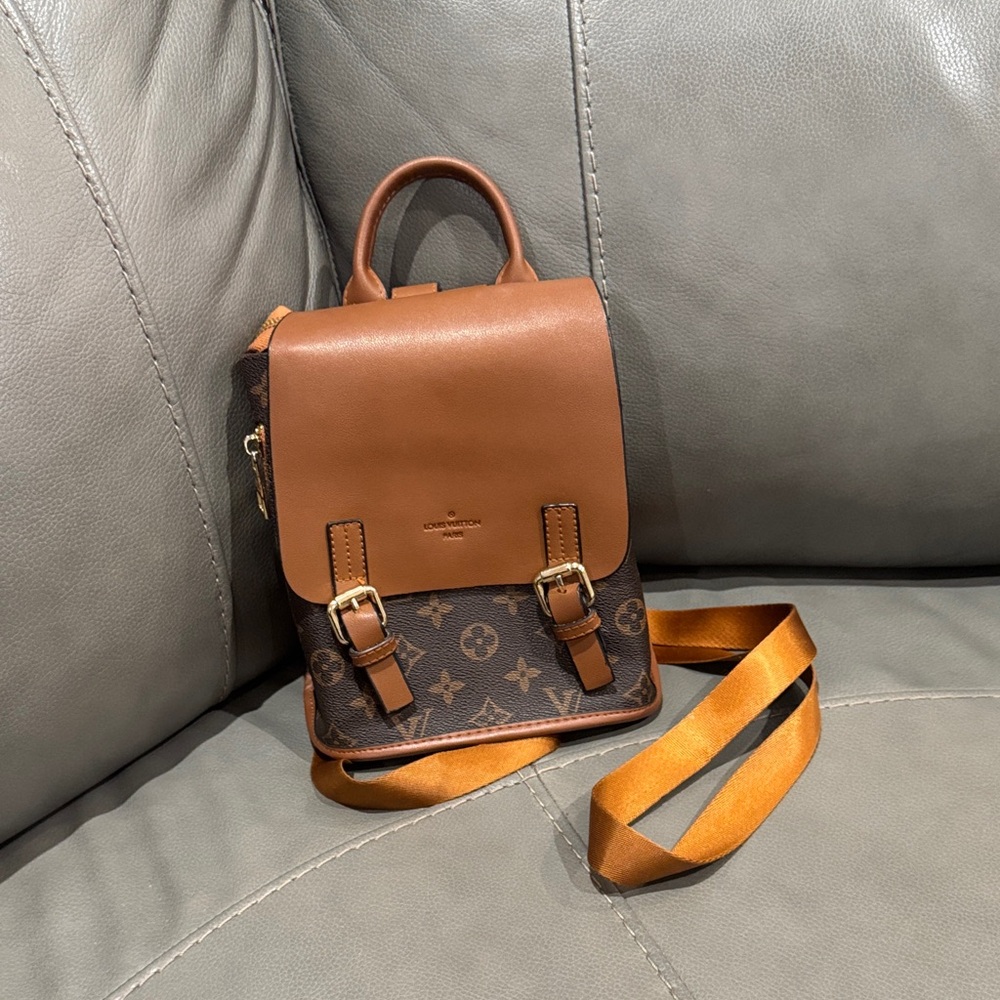 Brown and Tan Designer women’s leather backpack